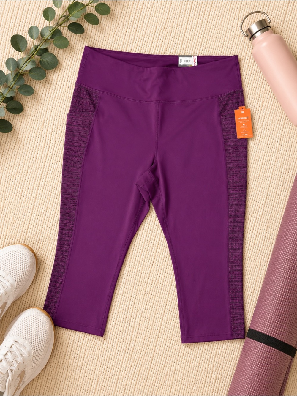 tek gear Purple Capri Athletic Leggings with Heathered Side Panels